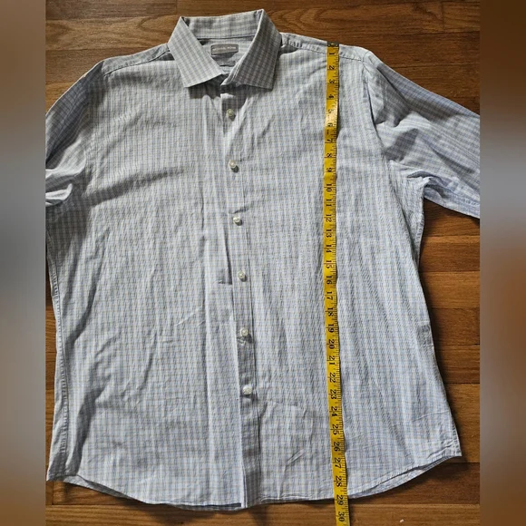 Michael Kors Slim Fit Blue Tan Button Down Dress Shirt Mens Size XL 17-1/2 34-35 - Picture 9 of 13